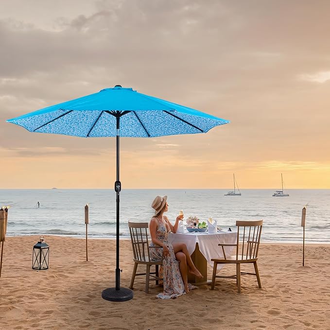 Backyard Expressions 9 ft. Patio Umbrella, Market Table Umbrella w/Tilt and Crank, 8 Ribs