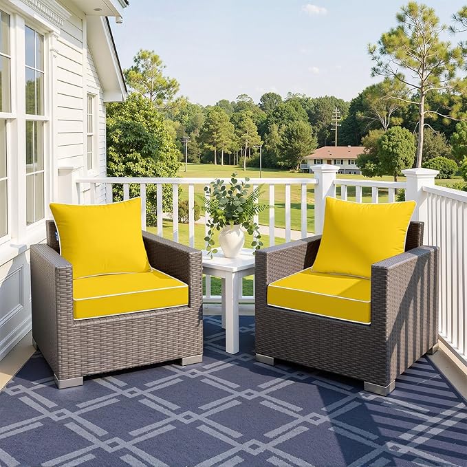 MIULEE Yellow Outdoor Seat Cushion 22x24 Inch Waterproof & 3 Year Fade Resistant Deep Seat and Back Cushion for Patio Furniture Chair Sofa Couch with Handle and Adjustable Straps