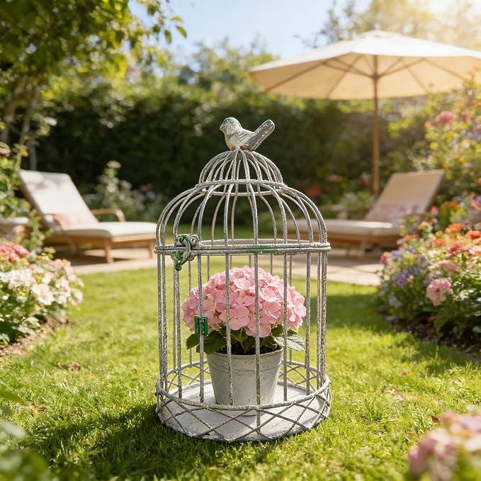 Rustic Metal Planter Holder Vintage Iron Birdcage Flower Planter Farmhouse Metal Climbing Vine Stand Antique Candle Holder Decoration for Garden Patio Balcony Outdoor Indoor Decor