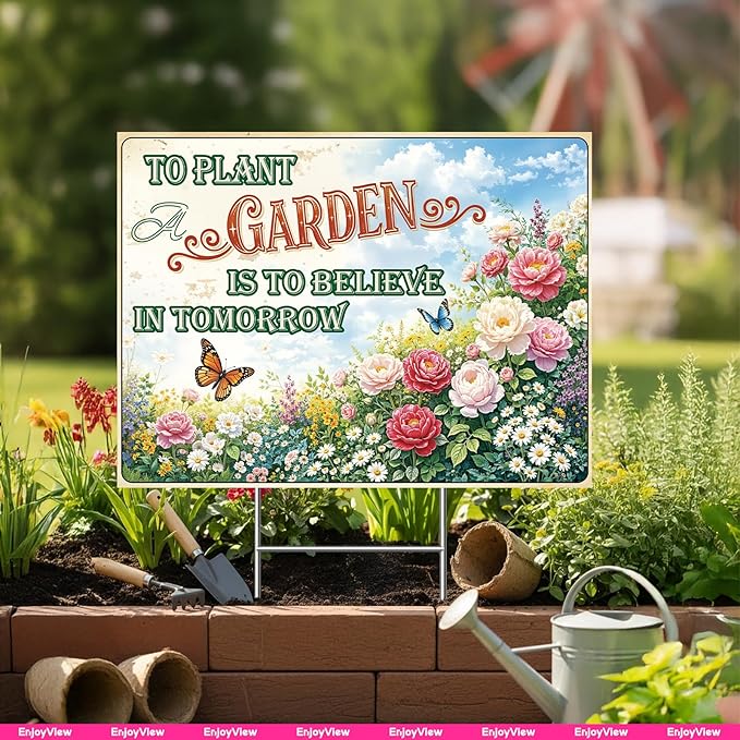 Funny Garden Sign with H Stake 24"x18" Vintage Big Sign for Yard, Backyard, Patio & Porch Decor Corrugated Plastic Gardening Gifts for Women " TO PLANT A GARDEN"