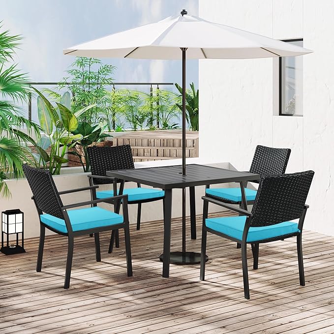 Outdoor Chair Cushions 16 x 17 Inch, Set of 4, Water Resistant Patio Chair Cushions with Tie 3 Year Color Fastness Thick Outdoor Seat Cushion for Garden Lawn Patio Furniture Teal