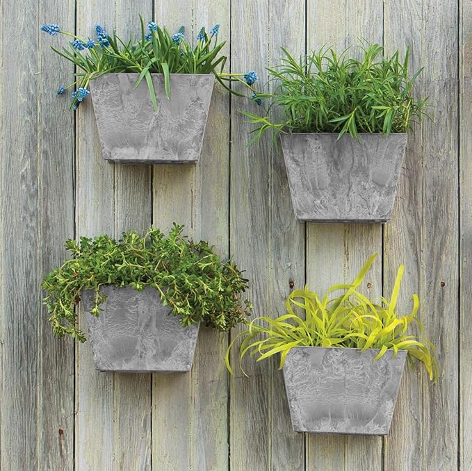 Root & Vessel Self Watering Wall Planters for Indoor or Outdoor Plants, Unique Marbled Wall Pot, Made of Eco-Friendly Blend of Stone and Plastic, Gray, 14.5"