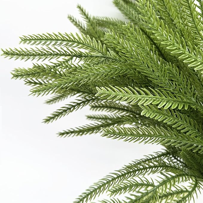 Artificial Norfolk Pine Branches Fake Greenery Realistic Plant Stems 18 Inch, Faux Pine Picks Real Touch Plastic Shrubs for Home Decor Vase Filler Indoor Outdoor Wreath DIY Christmas Decoration 4 Pack