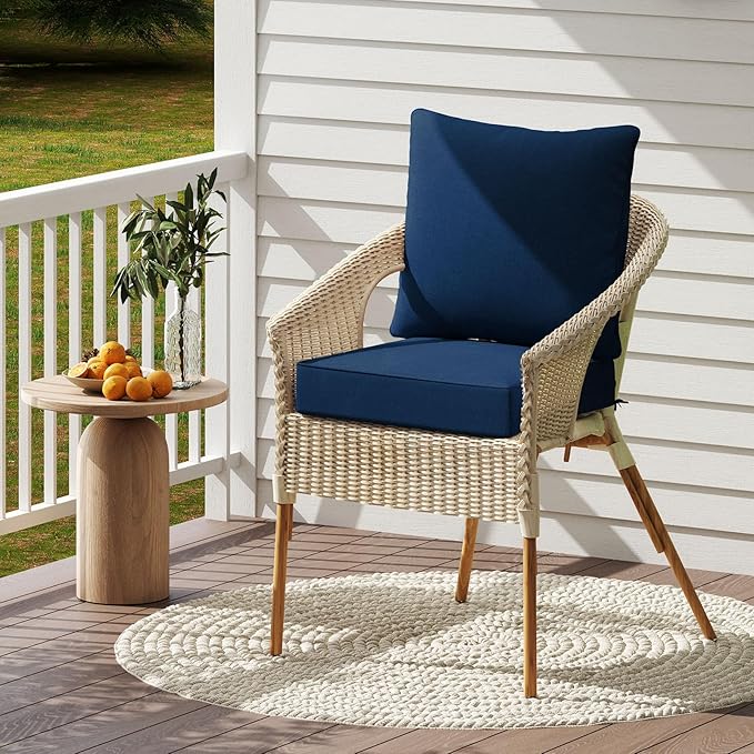 Giantex Patio Cushion Set, Outdoor Chair Seat Pads w/Non-Slip Rope Belts, Detachable Patio Furniture Cushions, Thick Seat Cushion & Back Cushion for Living Room Floor Sofa Patio Garden Chair (Navy)