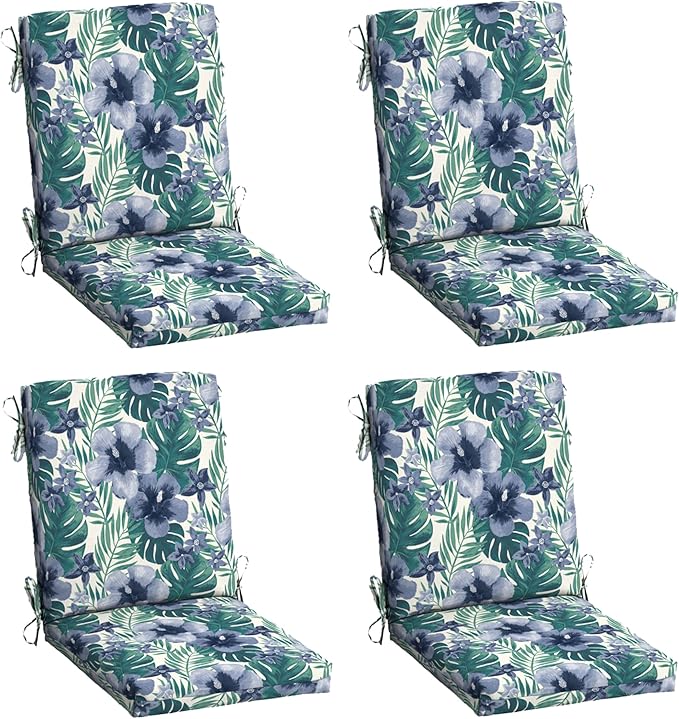 Arden 4-Pack Outdoor Patio Dining Chair Cushion, 20x44, Rain-Proof Seat Pad, Fade-Resistant Outdoor Cushion Salome Tropical