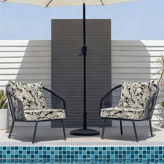 Outdoor Deep Seat Cushion Set, Water Repellent 22"x22" Patio Thick Cushions Replacement with Seat & Back Pillow for Patio Sofa, Wicker Chair, Couch - Paisley Black