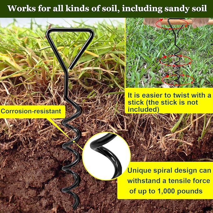 Tree Stakes and Supports, Heavy Duty Spiral Tree Stakes Kit Include 3Pcs Tree Straps for Staking, 3Pcs 16" Steel Spikes, and 39Ft Rope, Tree Supports for Young Tree Anti Strong Wind, Bad Weather