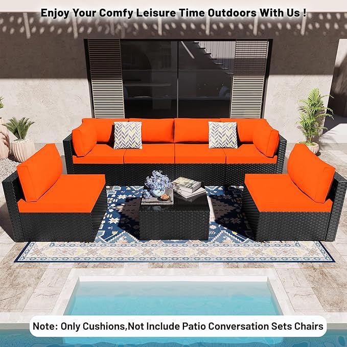 14 Piece Outdoor Sectional Cushions, Water-Resistant Outdoor Sofa Cushions Replacement, 4" High Density Foam Patio Furniture Cushions Fits 6-seat Rattan Conversation Set (Orange)