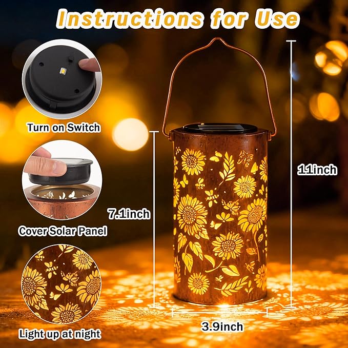Birthday Gifts for Women Mom Grandma, Sunflower Solar Lanterns Outdoor Waterproof, Hanging Solar Lights for Yard, Patio, Porch, Garden Decor