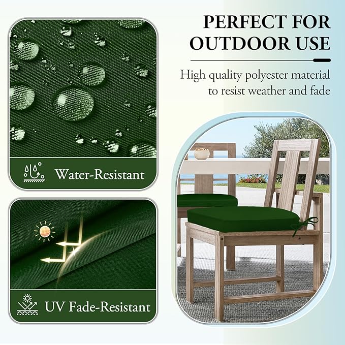 Wellsin Outdoor Chair Cushions for Patio Furniture - Patio Chair Cushions Set of 6 - Water Resistant Round Corner Outdoor Seat Cushions 17"X16"X2", Forest Green