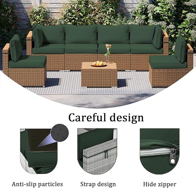 14 Pieces Outdoor Sectional Replacement Cushions for Patio Furniture, 4in Thick Outdoor Sofa Cushions for 6 Seat, Waterproof Deep Seat Couch Patio Cushion Set (Ink Green)