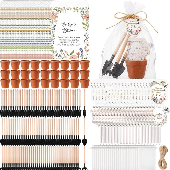 Amyhill 48 Sets Baby in Bloom Baby Shower Favors - Mini Succulent Pots, Seed Packets, Gardening Tools, Organza Bags for Guests Gender Reveal Birthday Party Gifts(Terracotta)
