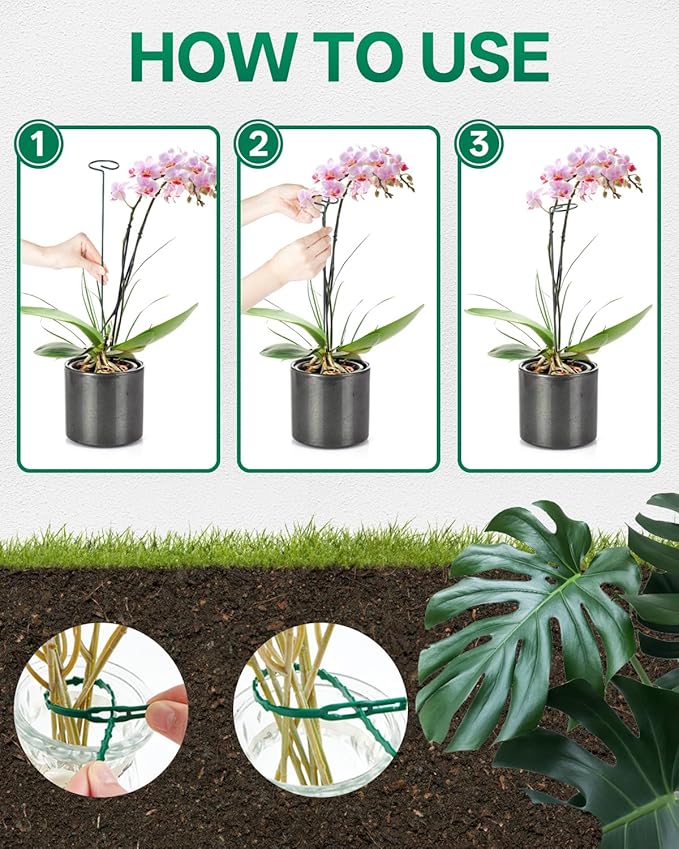 Breeze Touch 6 Pack Plant Stakes, 16 Inch Plant Support Stakes with 15 Twist Ties, Plant Sticks Support, Flower Stakes for Plants Peony, Tomato Seedling, Marigold, Amaryllis, Sapling, Coreopsis