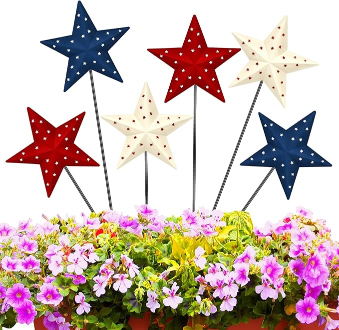 Pickmesh 6 Pcs 12" H Patriotic Metal Yard Sign 4th of July Garden Stake 250th Anniversary USA Flag American Yard Sign for Memorial Day Outdoor Decor Fourth of July Independence Day Decoration
