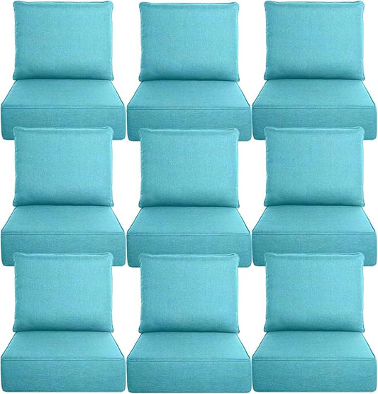 Belord Luxury 6" Thick Outdoor Cushion 9 Set - 22 x24 Inch 28D Sponge Filling Fade-Resistant Chair Cushion, Spill Proof Removable Patio Furniture Replacement Cushion for Sofa Bench Swing - Turquoise