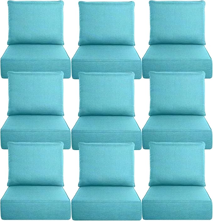 Belord Luxury 6" Thick Outdoor Cushion 9 Set - 24 x24 Inch 28D Sponge Filling Fade-Resistant Chair Cushion, Spill Proof Removable Patio Furniture Replacement Cushion for Sofa Bench Swing - Turquoise