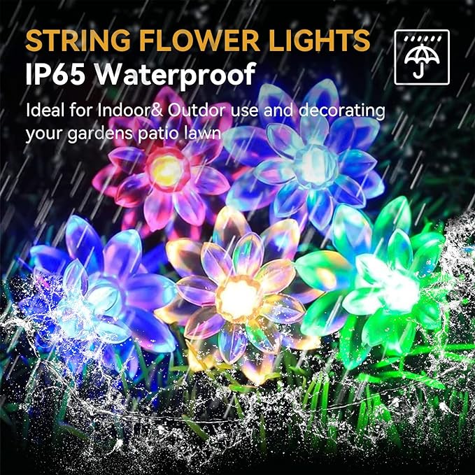 ITICdecor Solar Flower String Lights Outdoor Waterproof 50 LED Solar String Lights for Outside Decorative for Garden Fence Patio Yard Christmas Tree Lawn Party (Multi-Colored)