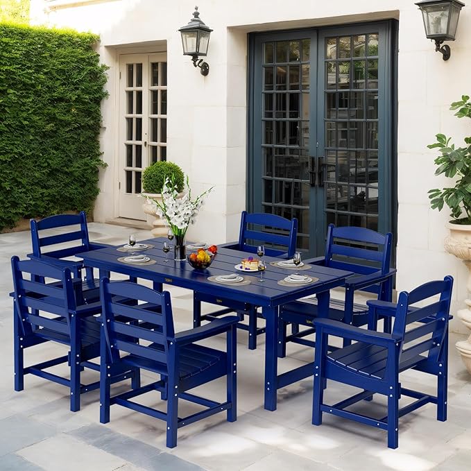 VINGLI Outdoor Dining Chairs Set of 4, HDPE Patio Chairs All-Weather Durable Garden Seating for Poolside, Deck, Porch (Navy Blue, 4 PCS)