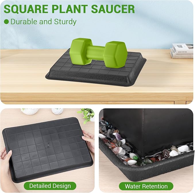 GREANER 3 Packs Plant Saucers Rectangular, 15x11x1.2 Inch Heavy Plastic Plant Saucer Drip Tray, Flower Pot Tray for Indoors Outdoor Plant Pots, Thick Drip Tray for Garden Potted Water Drips and Soil