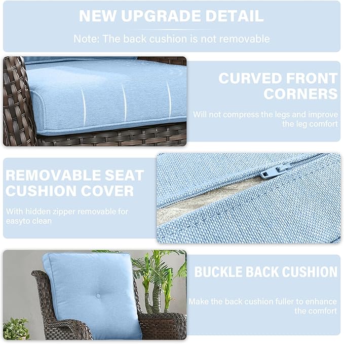 Outdoor Chair Cushions 2 Sets - 22*24" Patio Furniture Cushion with Removable Cover, 28D High Density Sponge Filling Outdoor Patio Cushion for Chairs, Rocker, Sofa and Loveseat - Baby Blue