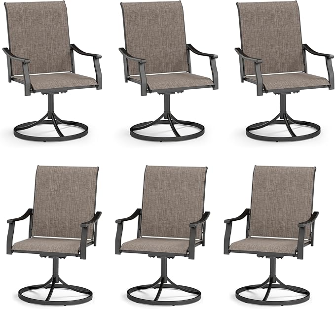 Sophia & William Patio Dining Chairs Set of 6, Outdoor Swivel Chairs with Breathable Textilene Fabric, Rustproof for Lawn Garden Support 350lbs