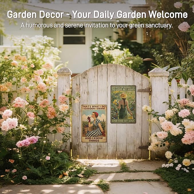 Garden Signs Funny Garden Decor for Outside - Gardening Gifts for Women Gardeners Plant Lovers - And Into the Garden I Go Metal Signs Vintage 12x8 Inch