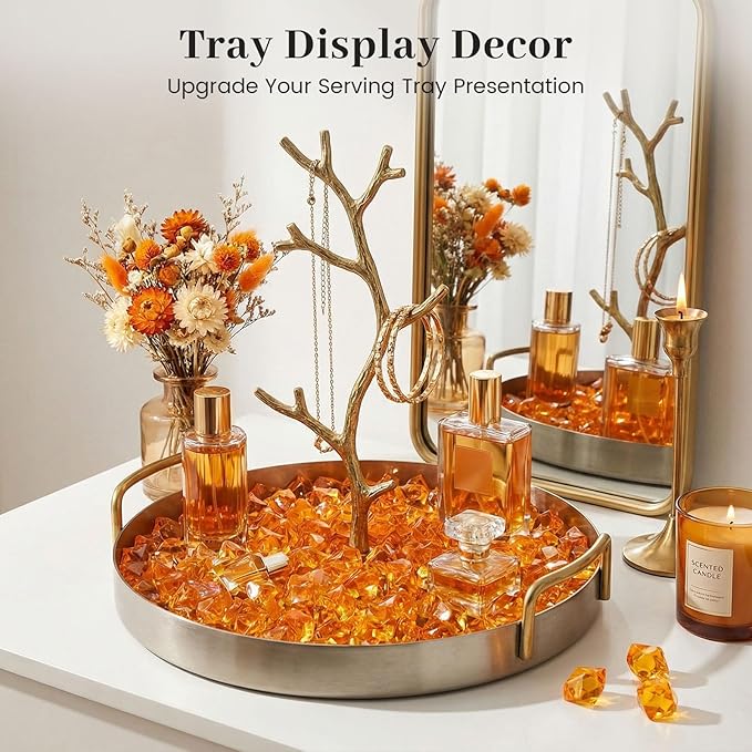 DomeStar Orange Fake Ice Rocks, 150PCS Acrylic Gems Crystals Plastic Diamonds Fake Ice Cubes Centerpiece for Vase Fillers DIY Craft Wedding Party Table Scatter Burnt Orange Decorations