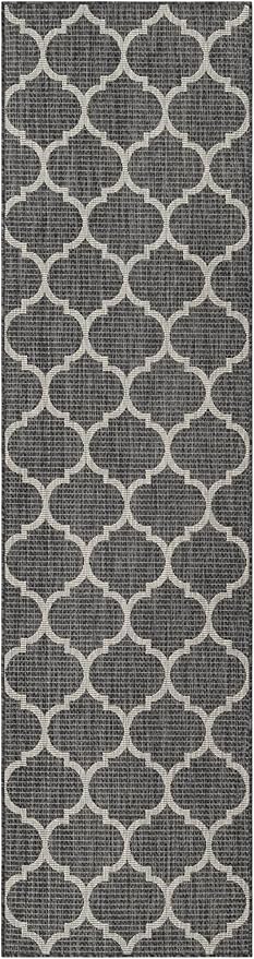 Unique Loom Outdoor Trellis Collection Area Rug (2' 7" x 10' Runner Black/Ivory)