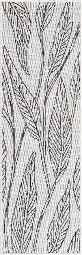 Unique Loom Outdoor Botanical Collection Area Rug - Leaf (2' x 6' 1" Runner, Charcoal Ivory)