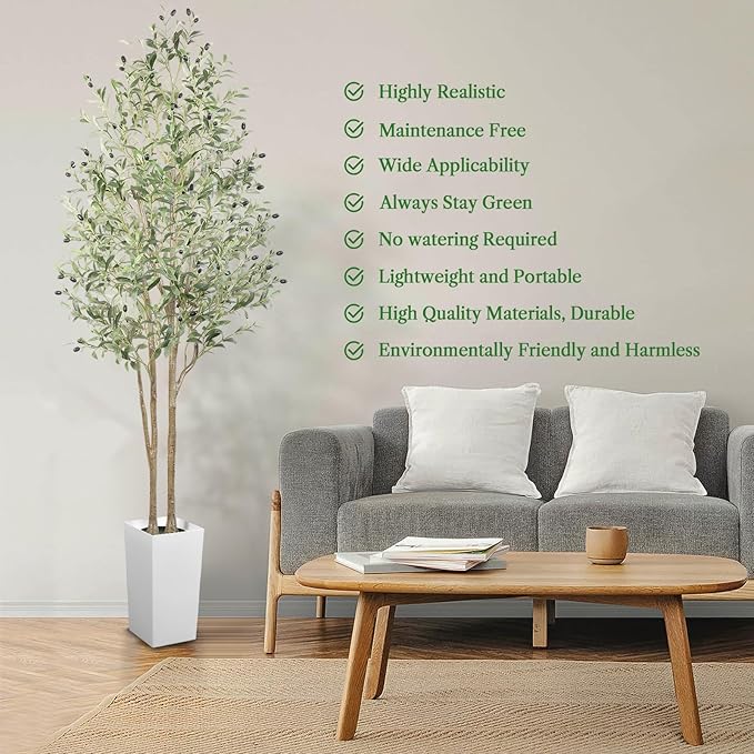 Alupssuc 7FT Artificial Olive Tree, Fake Olive Tree with Lifelike Leaves and Fruits, Faux Tall Plant Indoor Outdoor for Home Living Room Bedroom Balcony Corner Office Garden Decor, 210cm