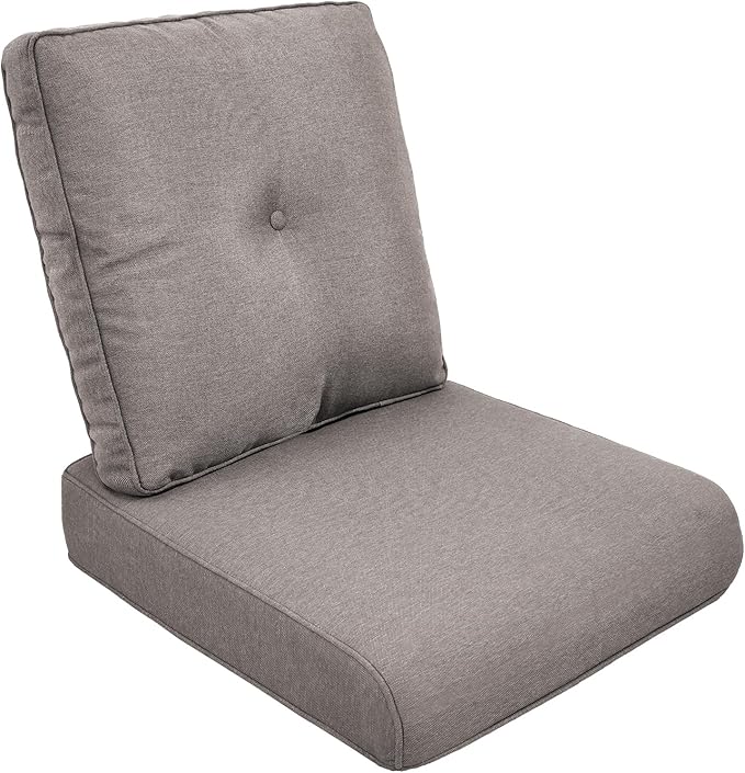 Outdoor Chair Cushions for Patio Furniture - 1 Pack Outside High Back Thick Water-Resistant Cushion 22x24 with Zipper Cover for Wicker Glider Rocking Chairs Loveseat Couch – Grey/Buckle