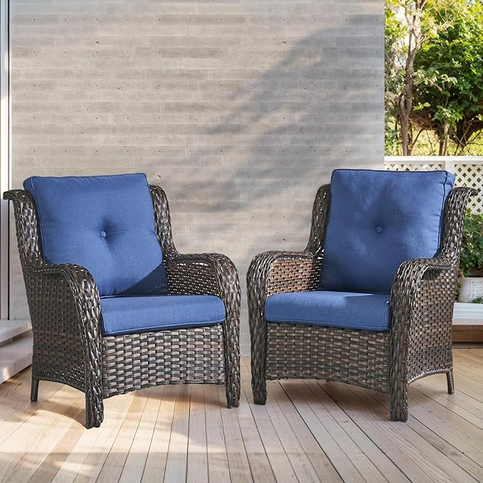 Outdoor Chair Cushions-Patio Chair Cushions Set of 2 with Removable Cover 22 X 25 Inch Outdoor Cushions for Patio Furniture Chair Sofa Couch-Blue
