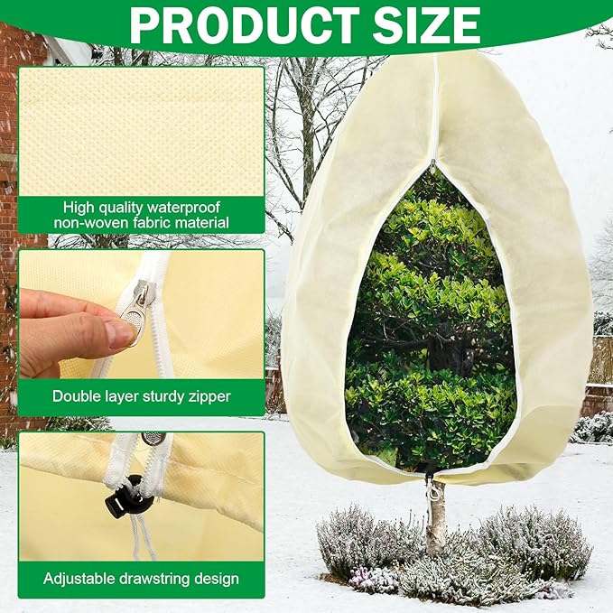 1 Pcs 10 x 10 ft Plant Covers Freeze Protection Extra Large Frost Cloth Plant Covers with Zipper Drawstring Winter Cold Weather Frost Blankets for Outdoor Palm Fruit Tree and Shrubs (Beige)