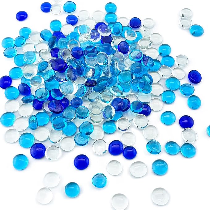 CYS EXCEL 5 LBS Blue Mix Glass Beads for Vases Flat Marble Gemstone Beads Vase Fillers Aquarium Decor Rocks Floral Centerpieces Stones Mosaic Pebbles