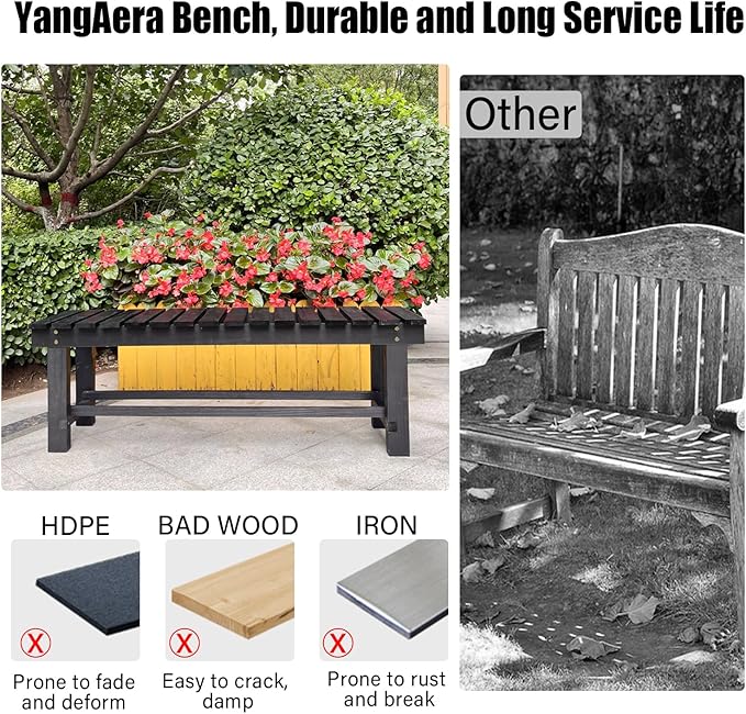 35.4'' Outdoor Garden Benches Weatherproof Patio Bench Two-Person Seat Backless Bench Wood Bench with Slatted High Temperature Bench for Front Porch Backyard (Upgraded to Prevent Fading)