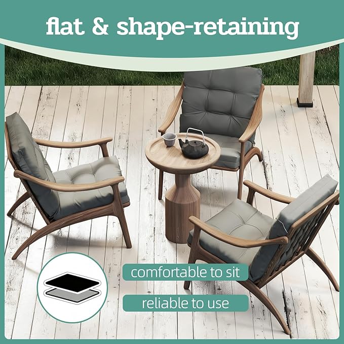 Outdoor Chair Cushion, 42x21x4 Inch Patio Cushions for Dining/Rocking Chairs, High Back Soft Seat Pad with Ties, Indoor Outside Use, Fade-Resistant & Waterproof, Light Gray