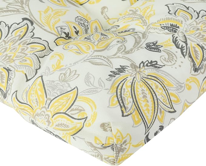 FUNHOME Outdoor Chair Cushions 19 x19 Inch,Water Resistant Tufted Seat Cushions 19",Reversible,Weather Resistant,Rounded Back Wicker Chair Cushion for Patio Garden Furniture(Yellow Flower)