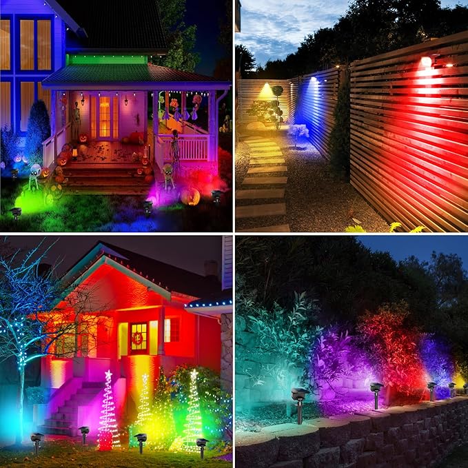 Peasur Solar Spot Lights Outdoor Color Changing, 7 Modes Halloween RGB Solar Powered Waterproof Spotlight, Landscape Lighting for Outside Yard Garden Pathway
