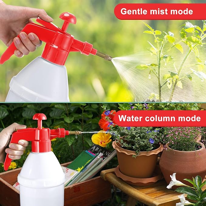 2 Pcs50 oz Handheld Pump Spray Bottle Garden Mister Spray Bottles Lawn Pressure Hand Pump Sprayer with Adjustable Nozzle for Chemicals Watering Weeds Plants and Cleaning (Red)