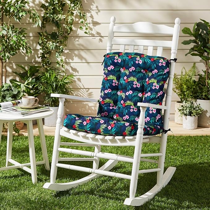 Hoteam 4 Set Outdoor Deep Seat Patio Chair Cushions Waterproof Patio Cushions Set 20 x 42 Inch for Furniture Replacement Removable Seat and Back (Black Plumeria)