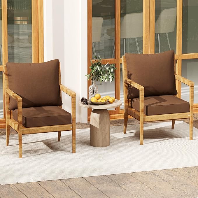 Giantex Patio Cushion Set, Outdoor Chair Seat Pads w/Non-Slip Rope Belts, Detachable Patio Furniture Cushions, Thick Seat Cushion & Back Cushion for Living Room Floor Sofa Patio Garden Chair (Brown)