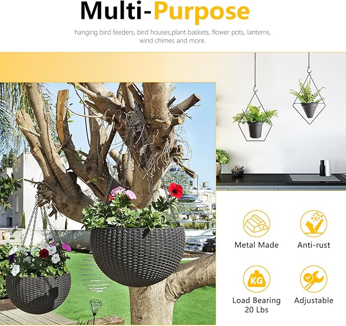 garini Hanging Basket Chain,200 Inch Metal Black Hanging Chain with S Hooks for Hanging Plants, Photo, Lantern, Billboards and Planters