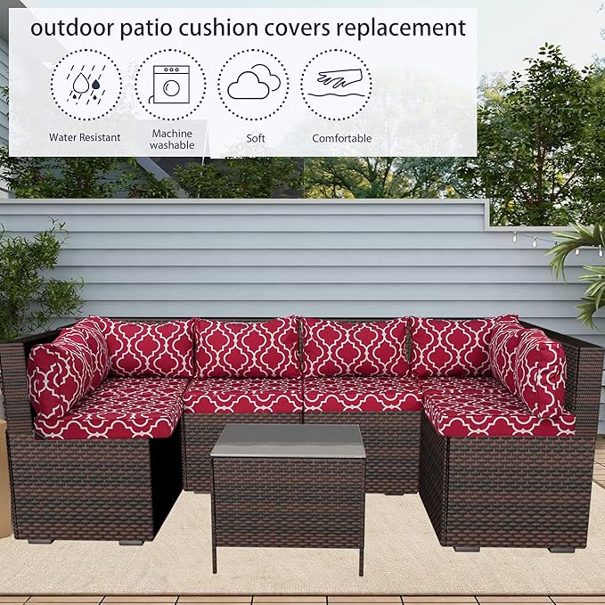 Outdoor Cushion Covers for Patio Furniture, Patio Cushion Covers Replacement with Zipper, Waterproof & Fade Resistant,Only Cover (Geometric Pattern 1, 25.6Lx25.6Wx4H - Only Covers)