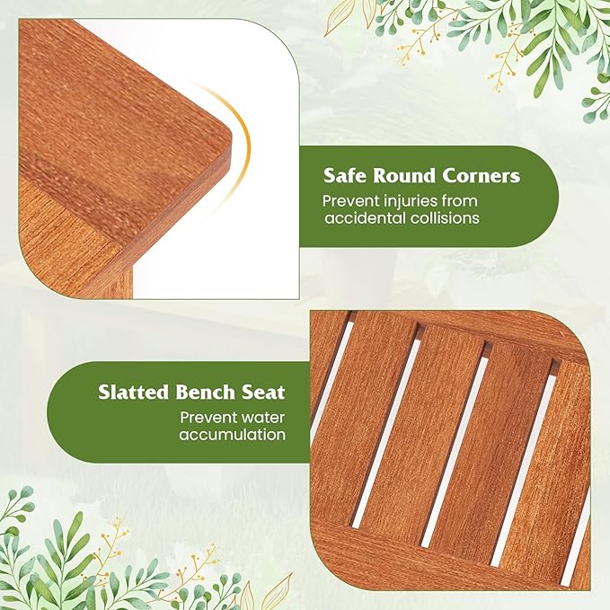 HOMGX Wooden Plant Stand Set of 2, Multifunctional Outdoor Backless Garden Bench with Slatted Seat, Easy Assembly, Rustic Flower Display Shelf for Yard, Entryway, Max Load 330 lbs, Natural