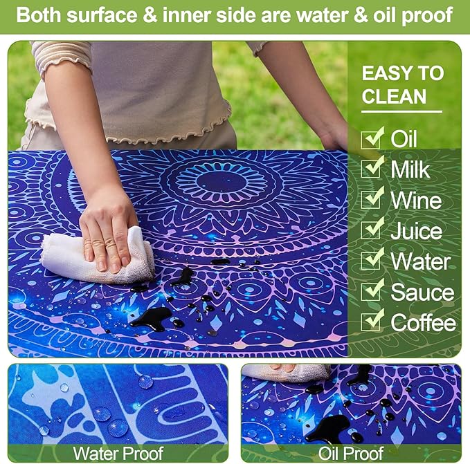 Picnic Table Cover with Bench Covers Camping Essentials Waterproof Windproof Camping Tablecloth with Drawstring Bag, Fitted Rectangle Tables and Seats, 96in, Blue Purple