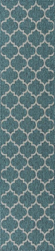 Unique Loom Outdoor Trellis Collection Area Rug (2' 7" x 12' Runner, Teal/ Gray)