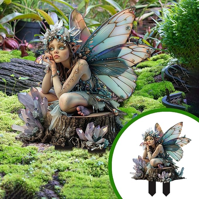 JOYO 11.8''Bohemian Fairy Flower Pot Decoration,2D Acrylic Ground Plug,Fairy Garden Planter Accessories,Fairy Pumpkin Angel Garden Stake for Pot Plants and Garden Yard Lawn Décor (P)
