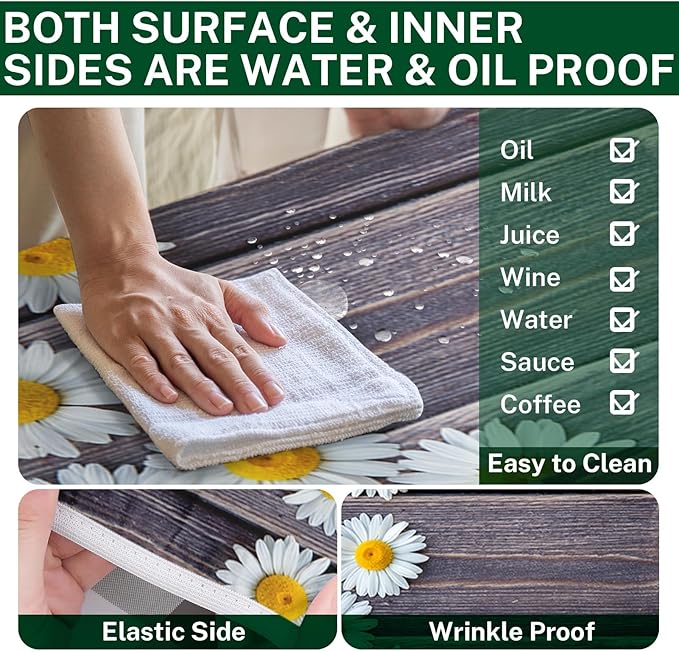 Picnic Table Cover with Bench Covers Elastic Edges, Chamomile Flower Fitted Table Cover, Outdoor Patio Camping Essentials 96 Inch 3PCS, Waterproof Camping Fitted Tablecloth with Drawstring Bag