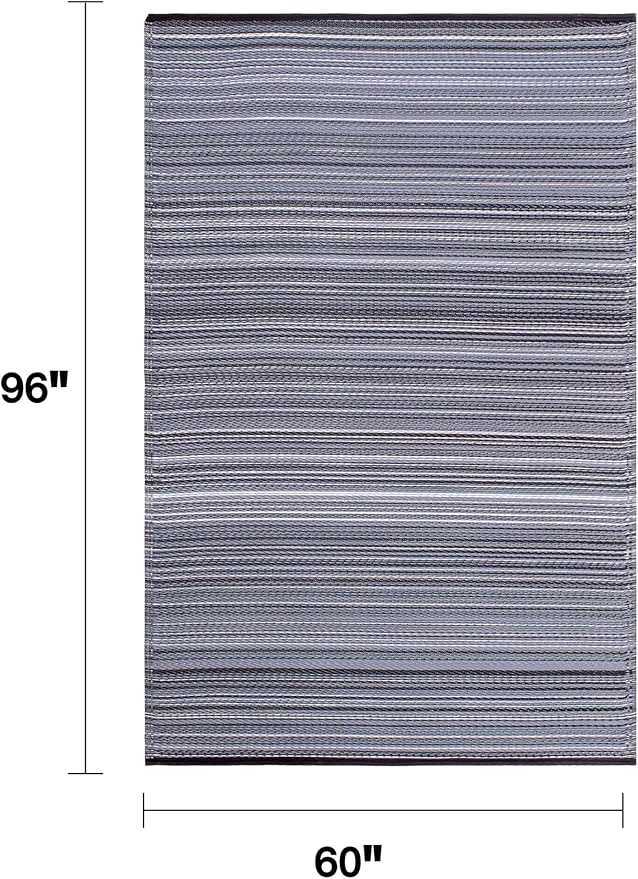 Fab Habitat Outdoor Rug - Waterproof, Fade Resistant, Crease-Free - Premium Recycled Plastic - Striped - Patio, Porch, Deck, Balcony - Cancun - Midnight - 5 x 8 ft