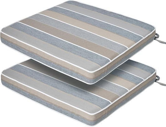 FUNHOME Outdoor Chair Cushions 18"x18"x2.5" Set of 2,Water Resistant Patio Chair Cushion with Zipper&Ties,18x18 Inch Replacement Square Seat Cushion for Garden Chairs(Gray Stripe)